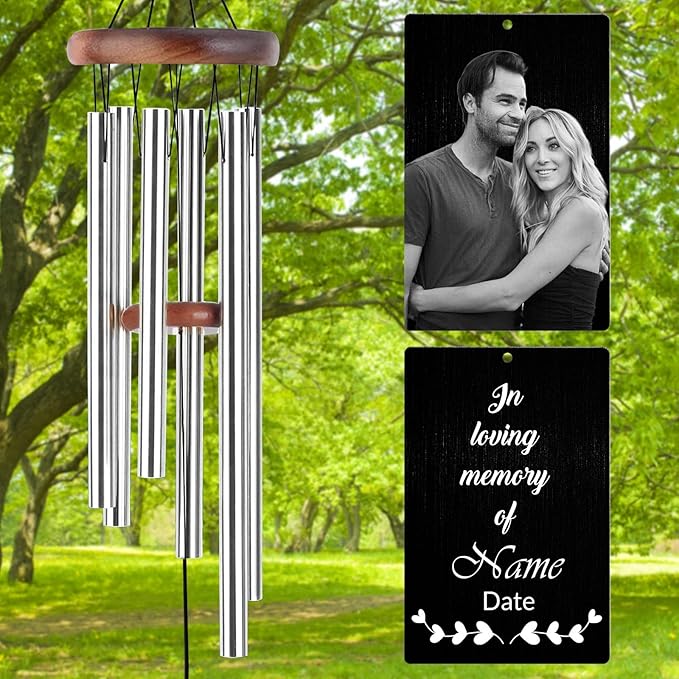 Personalized Wind Chimes Memorial Engraved Gift,Custom Sympathy Wind Chime for Loss of Loved One,Customized Mother Father Dog Pet Family Remembrance Bereavement Gifts