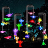 Baquler 4 Pcs Solar Wind Chimes for Outside Hummingbird Angel Butterfly Dragonfly Waterproof Hanging Solar Lights for Patio Garden Yard Porch Outside Gifts for Mom Grandma Women
