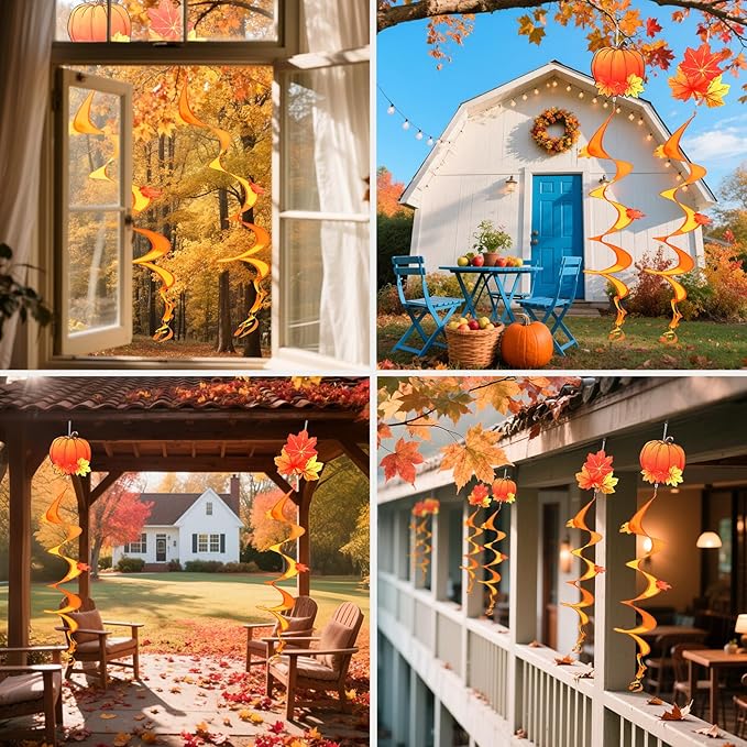 NOVWANG 2 Piece Fall Wind Spinners, Autumn Thanksgiving Hanging Flag Windsock Fall Orange Outdoor Decorations for Home Garden Yard Patio Decor