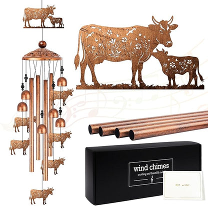 Cow Wind Chimes for Outside, Cow Gifts for Women Men Metal Windchimes Outdoors, Farmhouse Home Garden Patio Yard Decor