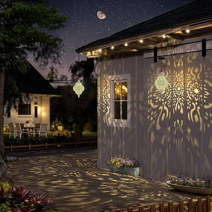 Hapjoy Hanging Solar Lights Outdoor Garden Decor Solar Lantern Waterproof Plastic Moroccan Outdoor Decorations for Patio Pathway Yard Backyard Garden Decorative (1, White)