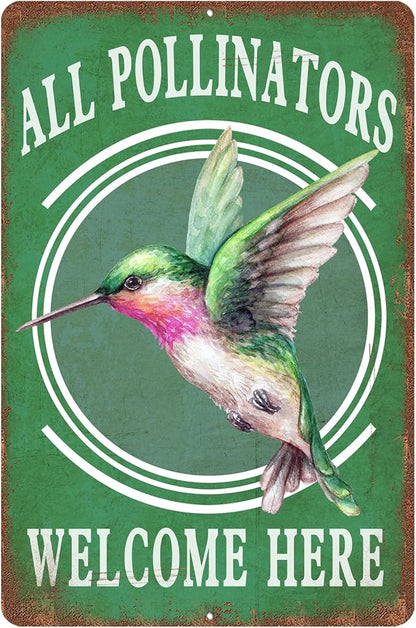 Vintage Garden Signs all pollinators welcome here Retro Yard Metel Tin Signs outdoor Aluminium Wall Decor
