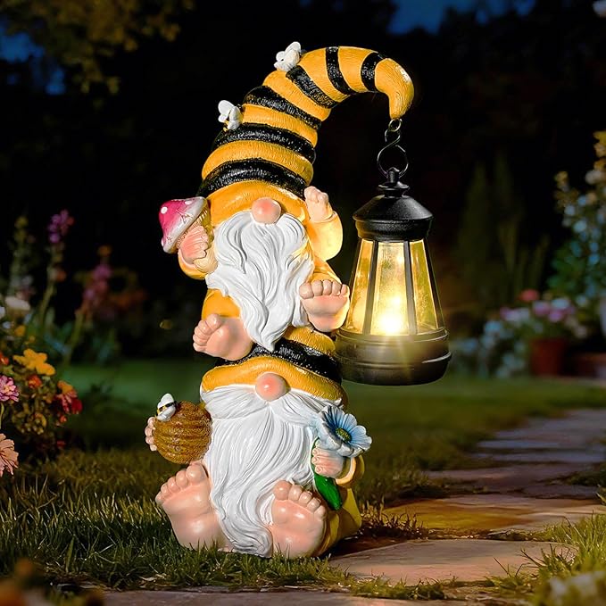 Garden Gnomes Outdoor Decor with Solar Led Lantern Gnomes Decorations for Yard,Patio,Lawn,Gnome Gifts for Women,Mom