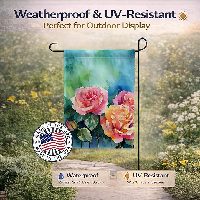 Caroline's Treasures New York Roses in Watercolor Garden Flag Mailbox Flag Decorative Yard Flag Banner Outside Patio Artwork Yard Flower Beds, Garden Size, Multicolor