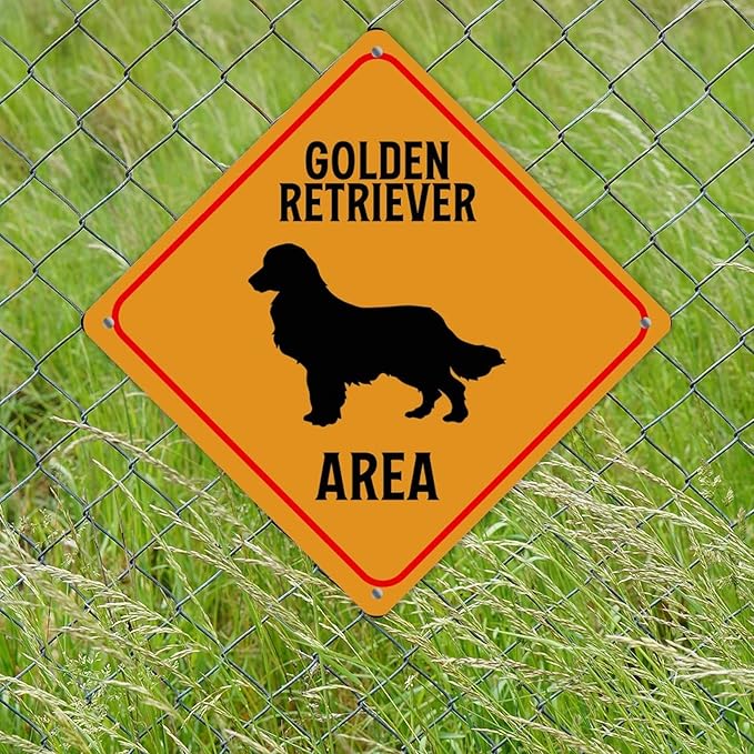 Golden Retriever Crossing Sign Caution Golden RetrieverDog Xing Sign Street Sign Wildlife Novelty Road Fence Wall Decor Warning Metal Tin Sign For Indoor Outdoor 15x15in