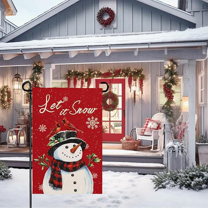 Christmas Snow Snowman Garden Flag Winter Snowflake Yard Flag 12x18 Inch Double Sided Red Cardinal Birds House Banner Merry Xmas Poinsettia Happy Holiday Wall Banners Farmhouse Outdoor Decor