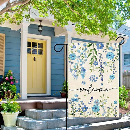 Baccessor Summer Garden Flag 12.5 x 18 Inch Funny Blue Floral Spring Small Yard Flag Burlap Double Sided Vertical Seasonal Farmhouse Wedding Yard Outdoor Decoration