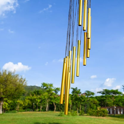 Wind Chimes Outdoor Clearance with 12 Aluminum Tubes and Hook, Outsie Wind Chime Gift Decoration for Garden Patio Balcony and Home （Gold）, WLM03