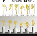 Gold Metal Flowers Set of 6, Decorative Garden Stakes for Outdoor, Yard Art, Flower Bed Decor, Garden Decorations for Pots and Flower Vases, Elegant Metal Flowers for Patio, Garden, and Home