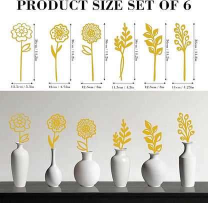 Gold Metal Flowers Set of 6, Decorative Garden Stakes for Outdoor, Yard Art, Flower Bed Decor, Garden Decorations for Pots and Flower Vases, Elegant Metal Flowers for Patio, Garden, and Home
