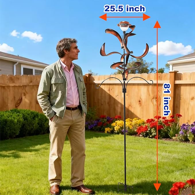 Yard Garden Wind Spinners - Large Outdoor Metal Wind Spinners with Stake, Yard Art Lawn Garden Decor Bronze-Colored Blade Rotator (25.5" W x 81" H)