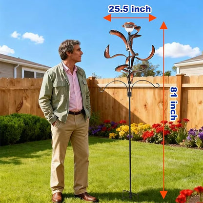 Yard Garden Wind Spinners - Large Outdoor Metal Wind Spinners with Stake, Yard Art Lawn Garden Decor Bronze-Colored Blade Rotator (25.5" W x 81" H)