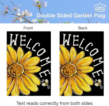 CROWNED BEAUTY Spring Summer Garden Flag Daisy Bee Welcome 12x18 Inch Double Sided Small Floral Seasonal Holiday Decoration for Outdoor Lawn Yard