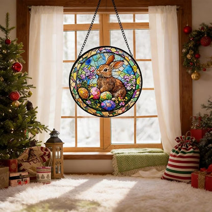 Stained Glass Sun Catcher,Rabbit Glass Window Hanging Garden Decor,Sun Catchers Indoor Window,Whimsical Decoration for Home Backyard Patio Lawn Porch with 9.8 INCH