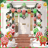 Huwena 30 Pcs Christmas Outdoor Hanging Decorations Snowflakes Candy Yard Signs Include 6 Plastic Yard Stakes 24 Double Sided Ornaments for Christmas Winter Holiday Garden Tree Decor(Candy Cane)