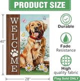 Dyrenson Welcome Golden Retriever Dog 28 x 40 House Flag Double Sided, Paw Prints Garden Yard Decoration Pet Owner Lover Gift, Spring Summer Burlap Outdoor Decor Decorative Large Flag