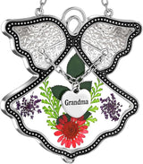 KY&BOSAM Grandma Angel Suncatcher Stained Glass Suncatchers for Windows Hanging Wind Chime with Pressed Dried Flower and Metal Trim Charm Birthdays Gifts for Grandma Mothers Day Valentines Christmas