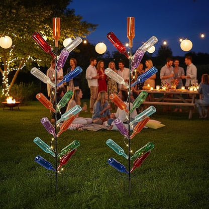Hoolerry 2 Pcs Wine Bottle Tree Garden Outside Decor 5. 9 ft Wine Bottle Metal Tree Outdoor Decoration Colored Glass Bottle Holder Artificial Trees for Garden Yard Camping Party Decoration