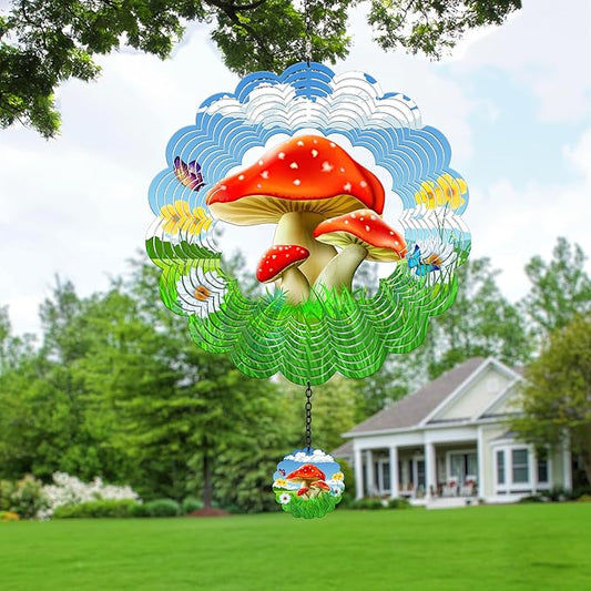 J-Fly Hanging Outdoor Garden Decor, Colorful Red Mushroom Wind Spinners, Ornaments Kinetic Yard Art, Unique Gifts for Women