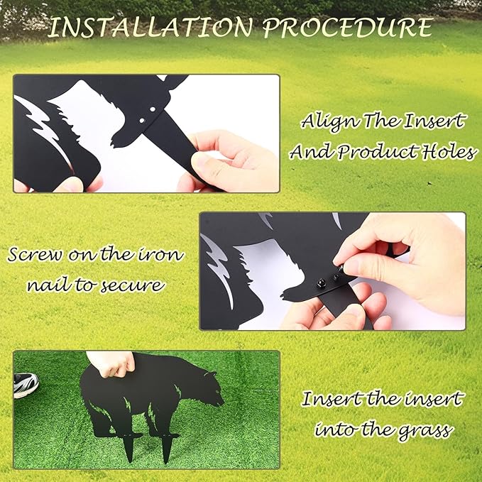2PCS Black Animal Metal Garden Stakes, Decorative Gifts for Animal Lovers, Women & Men, Black Bear Silhouette Statues for Yard Art, Patio, Lawn, Garden Decorations (Bear)