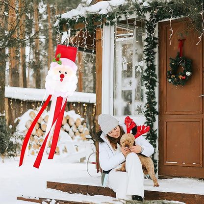 NOVWANG Santa Claus Windsock, 40 Inch 3D Winter Windsocks Outdoor Hanging Flag with Adjustable Hook Christmas Festival Party Decorations for Garden Porch Yard Patio Lawn