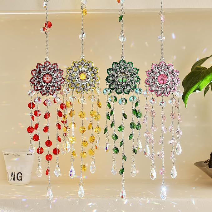 Crystal SunCatcher for Window, Sun Catchers with Crystals, Hanging Crystals Rainbow Maker, Wind Chime, Hanging Crystal for Decoration (Green)