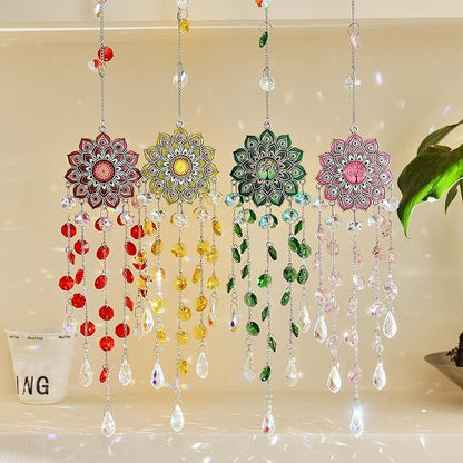 Crystal SunCatcher for Window, Sun Catchers with Crystals, Hanging Crystals Rainbow Maker, Wind Chime, Hanging Crystal for Decoration (Red)