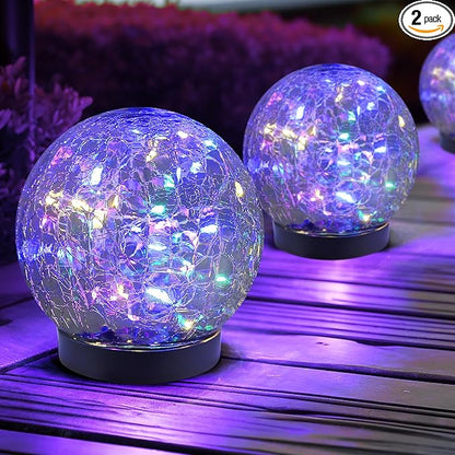 JKIMK Solar Globe Lights Outdoor Waterproof-Solar Balls for Garden-Cracked Glass Ball Lights Outdoor-Solar Orbs for Outside-Decorations for Patio and Yard Lawn Backyard Decor