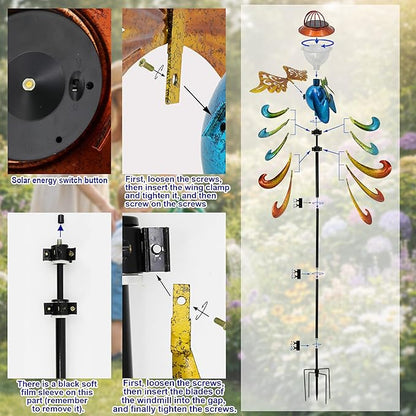 Yard Garden Wind Spinners - Large Outdoor Metal Wind Spinners with Stake, Yard Art Lawn Garden Decor Colorful Angel-Shaped Wind Vane (19.5" W x 79" H)