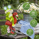 Solar Garden Decor Garden Statues Yard Art Frog Riding Flamingo Outdoor Funny Decoration for Lawn, Patio, Yard, Gardening Gifts for Women Mothers Day Gifts for Mom