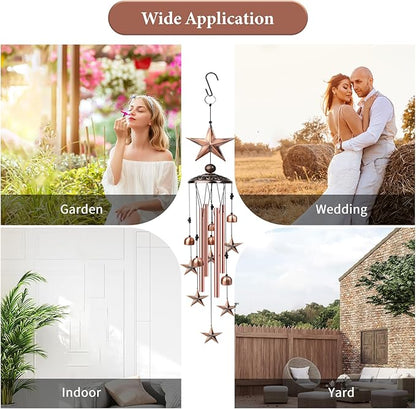 Star Wind Chimes for Outside, 35" Wind Chimes with 4 Aluminum Tubes Hanging Bells, Memorial Windchimes Outdoors with S Hook for Patio Garden Decor, Unique Gift for Mom Grandma Housewarmi