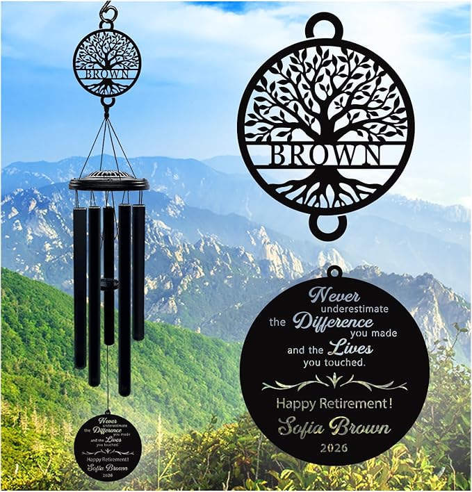 Personalized Retirement Wind Chimes Gift for Women and Men Happy Retirement Gifts for Coworker Boss Teacher Nurse Unique Outdoor Retirement Decorations (Retirement 1)