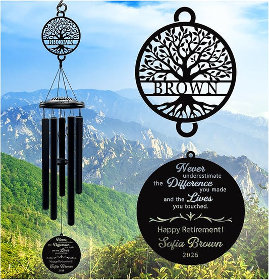 Personalized Retirement Wind Chimes Gift for Women and Men Happy Retirement Gifts for Coworker Boss Teacher Nurse Unique Outdoor Retirement Decorations (Retirement 1)
