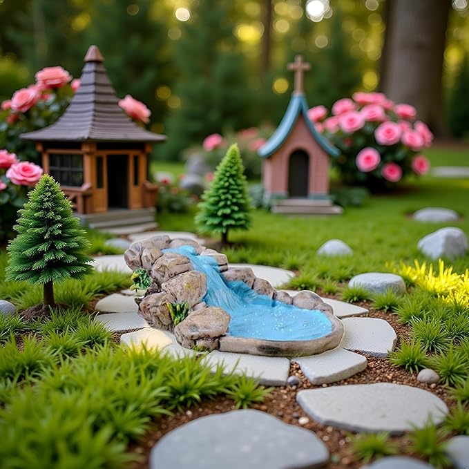 Blue DIY Miniature Mini Water Pool Fairy Garden Lawn Ornament for Mountain Dollhouse Fairy Garden Accessories,Decor Craft Outdoor Statues European Village Character and Manor Style,Outdoor Statues