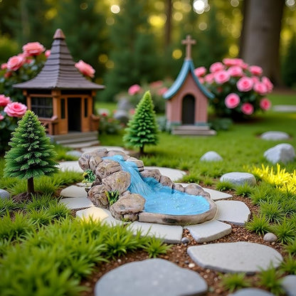 Blue DIY Miniature Mini Water Pool Fairy Garden Lawn Ornament for Mountain Dollhouse Fairy Garden Accessories,Decor Craft Outdoor Statues European Village Character and Manor Style,Outdoor Statues