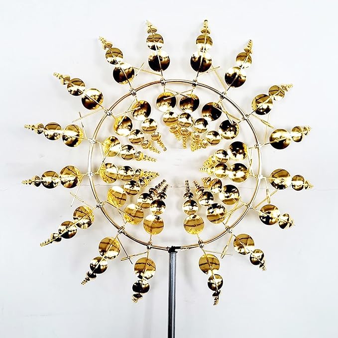 Gold Metal Weathervane, 12 Inch Outdoor Metal 3D Weathervane, Stainless Steel Hanging Wind Catcher, Garden Decorative Stake, Kinetic Art Sculpture for Outdoor Decoration