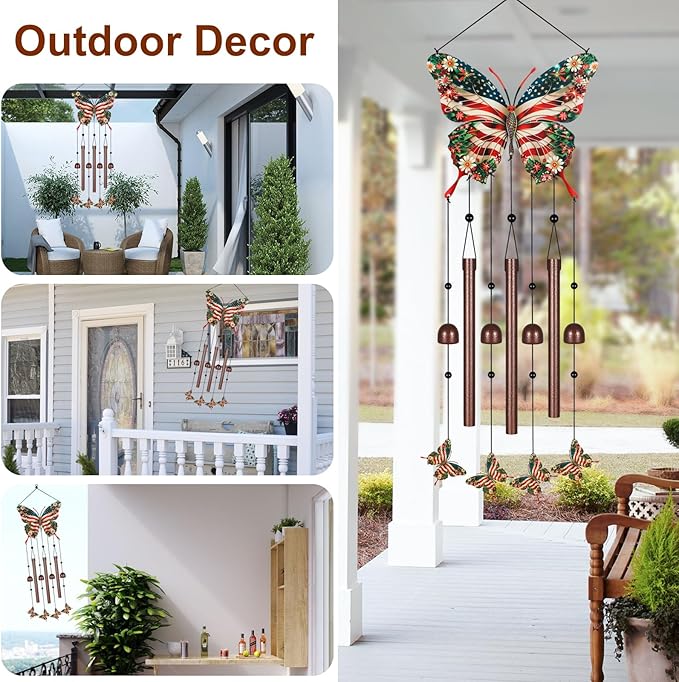 Gifts for Mom, Wind Chimes for Outside Perfect for Outdoor Gardens Patios Home Decor, Features Melodious Tones Create a Zen Atmosphere, Retirement Gifts for Women Men(Colorful Butterfly)
