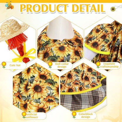 FuWeave Spring Goose Outfit Sunflower Lawn Porch Cement Goose Sunmer Clothes Skirts Hat Wig Forgarden Outdoor Patio Yard Statue Art Decor(Sunflower,17 Inch)