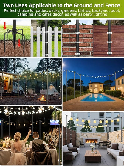 6 Pack String Light Poles for Outside, 10ft Metal Outdoor String Light Poles for Deck - Ideal for Patio, Garden, Yard, Front Porch Decorations, Black