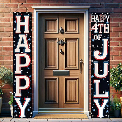 4th of July Porch Banners 71x12 Inch Patriotic Independence Day Decorations Red White Blue Hanging Door Signs American Flag Stars Stripes Outdoor Home Decor Memorial Day Party Supplies