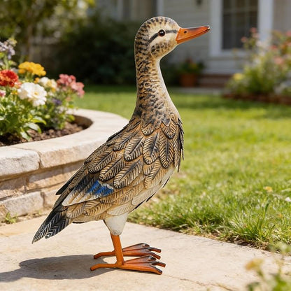 Shorayn Metal Duck Garden Statue, Life-Size Iron Hen Mallard, Handmade Gray Duck Yard Decor, Indoor Outdoor Ornament, Gift for Housewarming/Mother’s Day/Christmas