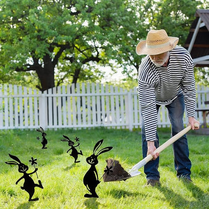 2 Pcs Metal Rabbits Decorative Statues, Black Metal Yard Art Animals Garden Stakes Rabbit Silhouette,Rabbits Yard Art, Flowerbed Decoration, Outdoor Decor