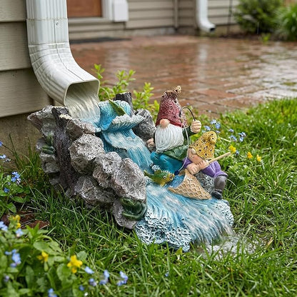 Gollum Splash Block – Decorative Resin Downspout Diverter & Water Feature, 11.4” x 6.3” x 6.9”, Durable Rainwater Drainage Statue for Garden, Patio, Yard, Pond or Aquarium, Outdoor Dwarf Gutter Décor