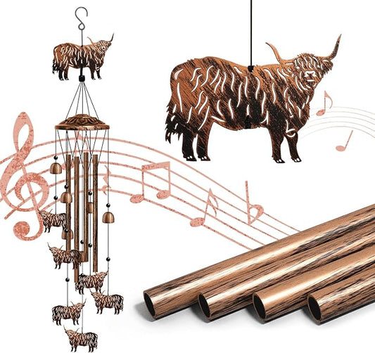 Highland Cow Wind Chimes for Outside, Highland Cow Gifts for Women/Men/Mother/Father, Metal Windchimes for Birthday/Christmas/Thanksgiving, Cow Decor for Patio, Garden,Yard, Home