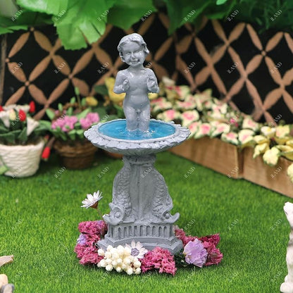 iland 1/12 Scale Fairy Garden Accessories Outdoor Mini Water Fountain & 2 Topiary Twist Trees in Pots Mini Ornaments for Garden Dollhouse Décor Dollhouse Accessories Miniatures
