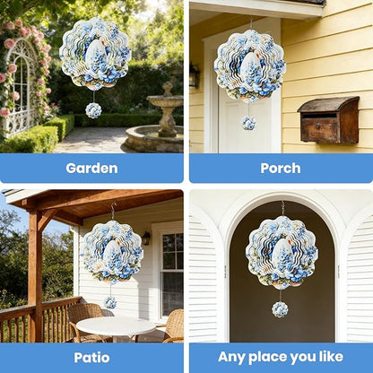 Wind Spinners Outdoor Easter Eggs, 12 inch Laser Cut Metal Art Geometric Pattern Wind Spinners Hanging Kinetic for Yard, Garden, Patio, Outdoor - Craft Decor Birthday Gifts for Women, Men, Mom