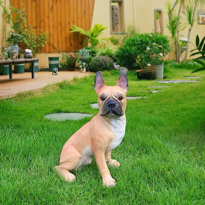 Elegant French Bulldog Dog Sculpture with Solar Lantern & Double-Sided 'On Patrol' & 'Welcome' Signposts – Premium Resin Statue for Outdoor Garden, Patio, Yard Decoration