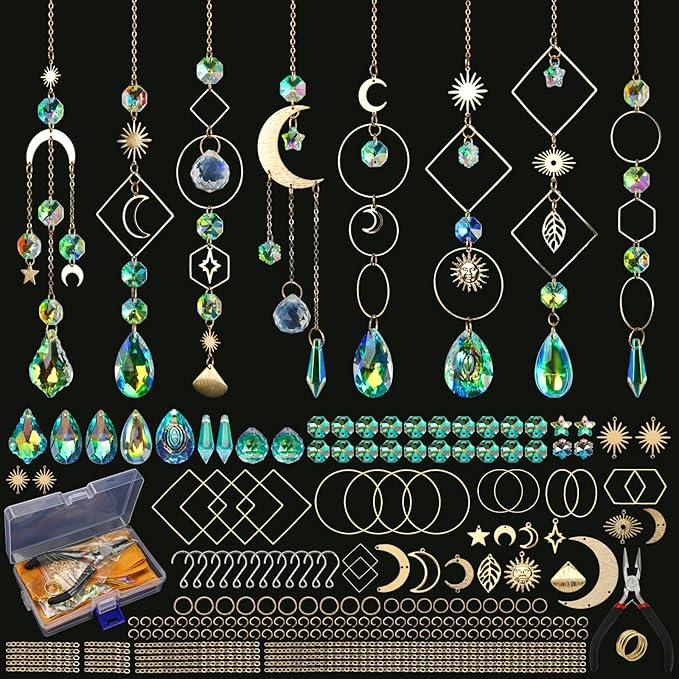 Sun Catcher Kits for Adults, 228pcs DIY Suncatcher Making Supplies Arts and Crafts for Girls Women Hanging Ornaments for Indoor Windows Prism with Crystal Balls Gift for Birthday Mother's Day