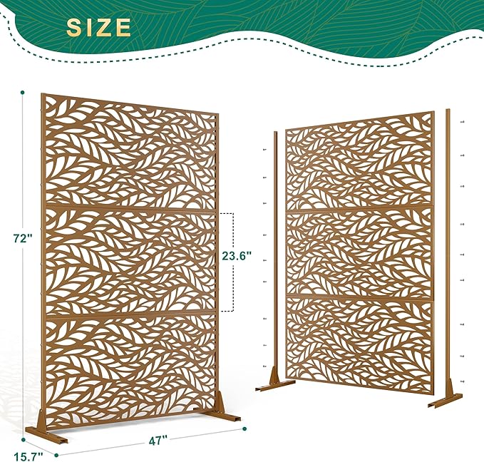 72" H47" W Metal Outdoor Privacy Screen - Freestanding, Decorative Fence (3 Panels)