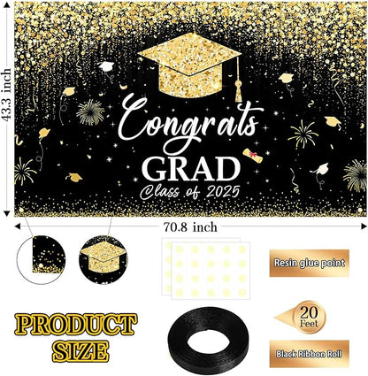 Large School Graduation Party Banner Decorations 72x44 Inch, Graduate Banner for Class of 2025 Ceremony Congratulations Grad School Prom Favors Party Supplies, Garden Flag Photography Background